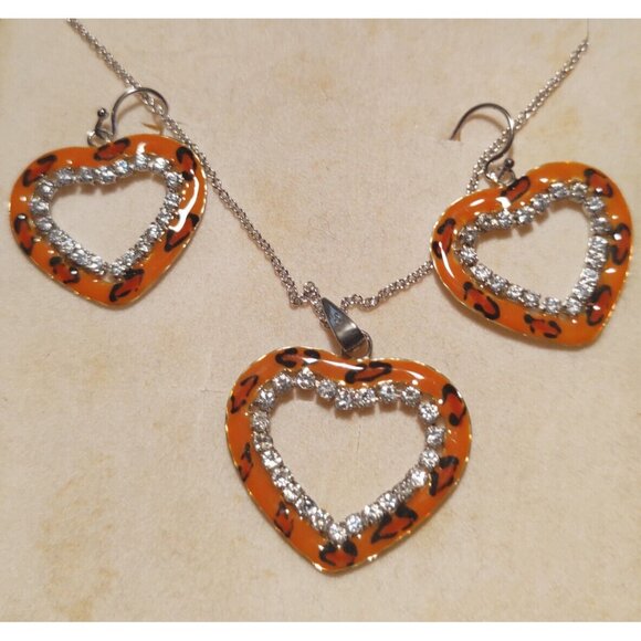 Women's Sterling Silver & Enamel Cubic Zirconia Earrings, Pendant & Necklace 15" - Picture 8 of 12